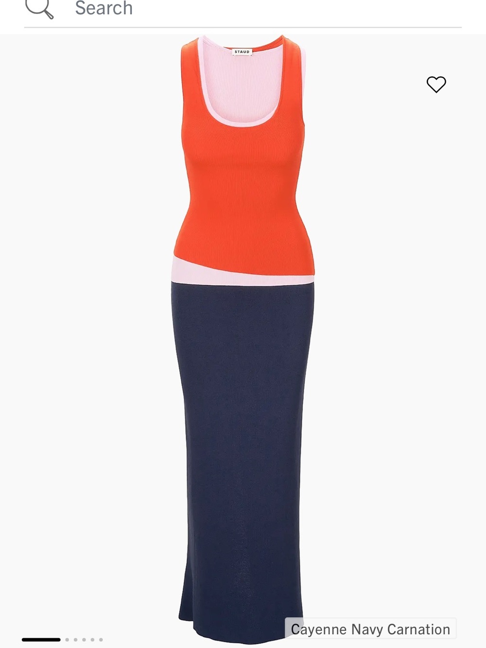 STAUD Colorblocked Maxi Skirt in Navy, Cayenne & Carnation